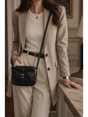 Clare V Vivier Black Leather Crossbody Bag Small Gold Buckle Minimalist Purse